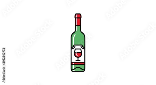 Wine bottle with red wine glass logo.
