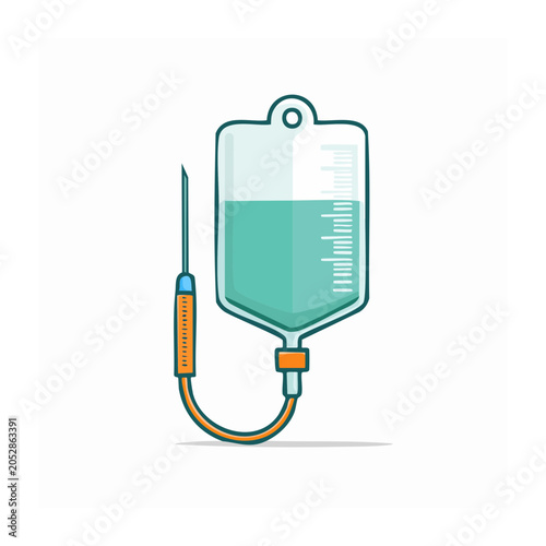 Flat design IV drip bag with needle and tube