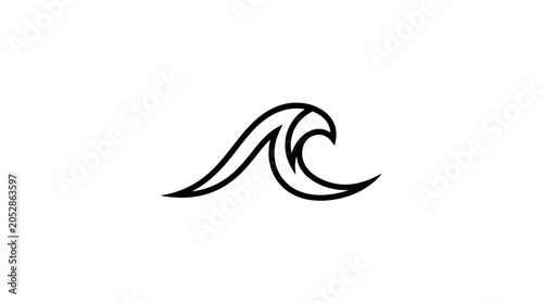 Minimalist black line art of a single wave on a white background
