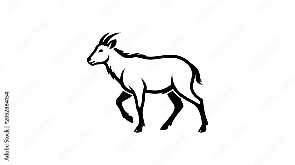 Fototapeta premium Simple black and white goat line drawing on white background