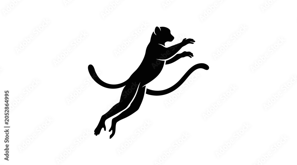 Fototapeta premium Minimalist black silhouette of a leaping panther in motion