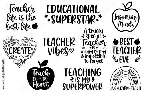 Teacher SVG Bundle Educational Superstar Quotes Pack - Big Graphic Collection with Teach from the Heart Vector