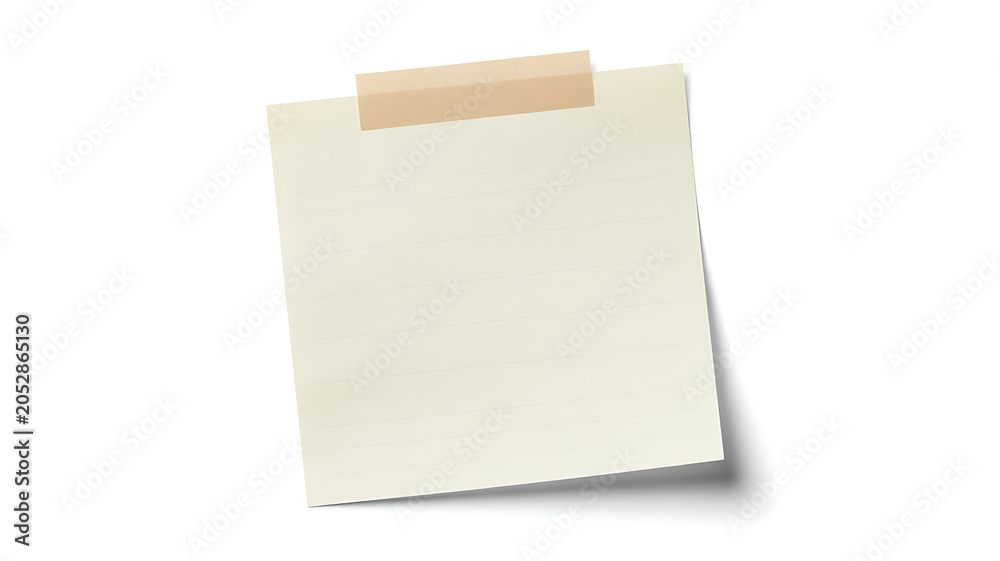 Fototapeta premium Blank white sticky note with beige index marker, adhesive note for to-do list or reminder, isolated on transparent background,
