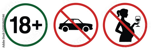 фотографія Age restriction warning sign no car allowed icon pregnant woman alcohol prohibit