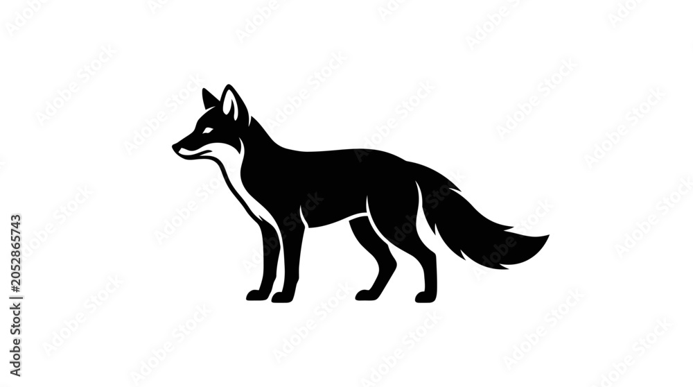 Fototapeta premium Silhouette of a standing fox animal in black and white