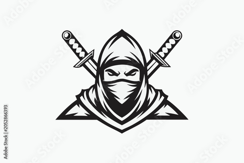 Tableau sur toile Ninja Warrior Silhouette Holding Dual Daggers Stealth Combat Graphic Illustratio