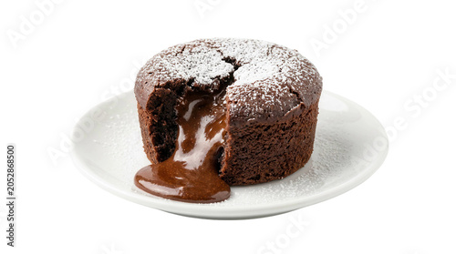 Molten chocolate lava cake with powdered sugar, cut out, stock png, isolated on transparent background