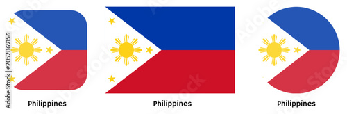 Fotografie Philippines flag vector SVG in circle and square curved flag shapes with transparent background