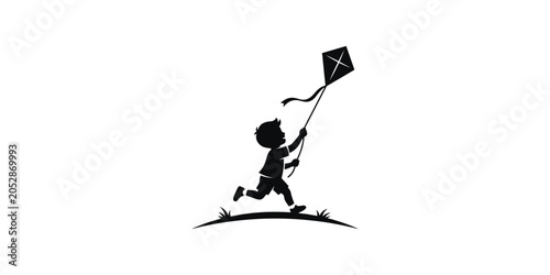 Boy Running with Kite Silhouette Illustration