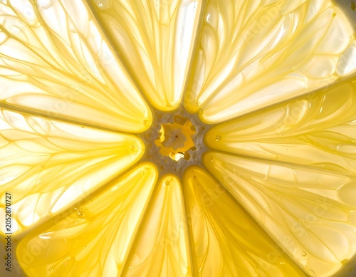 Macro texture of sliced juicy lemon fruit pulp