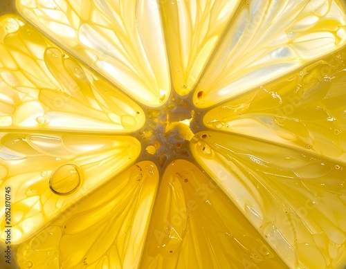 Macro texture of sliced juicy lemon fruit pulp