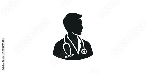 Male Doctor Silhouette Icon with Stethoscope