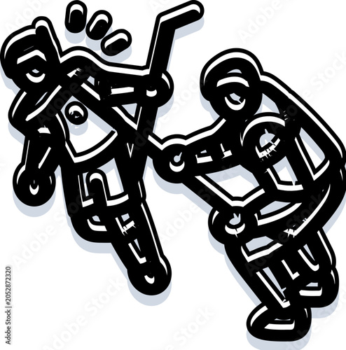 Obraz na plátne Two hockey players in a stylized black and white illustration, actively skating