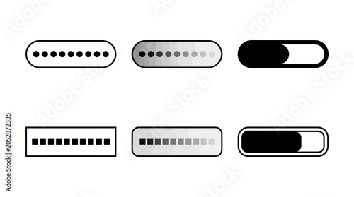 Collection of rounded password field icons and progress indicators in grayscale for web and app UI design