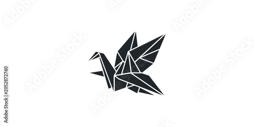 Minimalist Black Origami Crane Vector Illustration