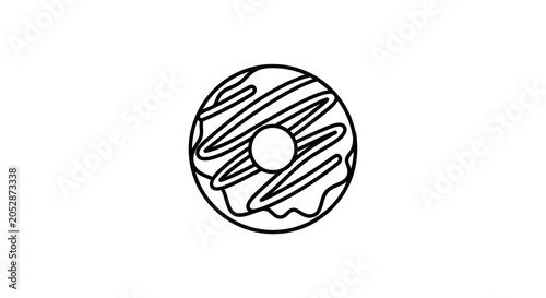 Sweet glazed donut line art illustration on white
