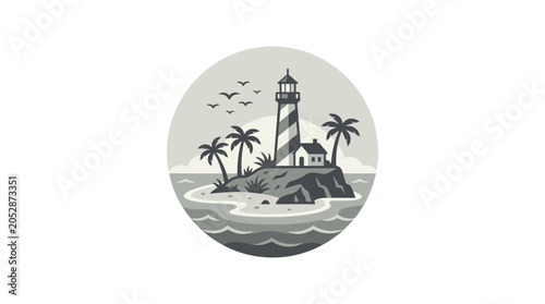 Obraz na płótnie Minimalist lighthouse island icon on a circular background.