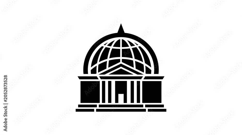 Obraz premium Monochrome architectural icon with domed structure and columns
