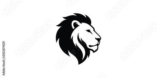 Black and White Lion Head Profile Logo Silhouette