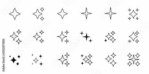 Sparkle Icons Collection Black Line Art On Transparent Background