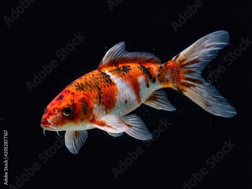 Colorful Koi Carp Fish on Black Background