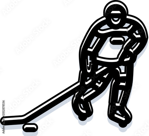 Canvas Print Ice hockey player sticker icon showing an athlete skating with a hockey stick an
