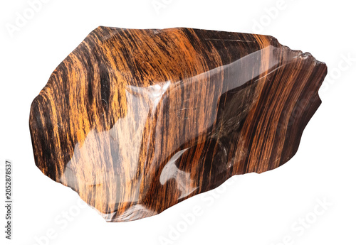 polished brown armenian persian obsidian (volcanic glass) rock cutout on white background
