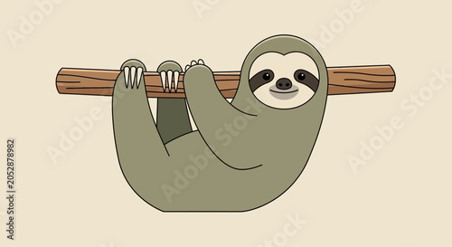 Fotografija Cute Sloth Hanging Upside Down Relaxing.