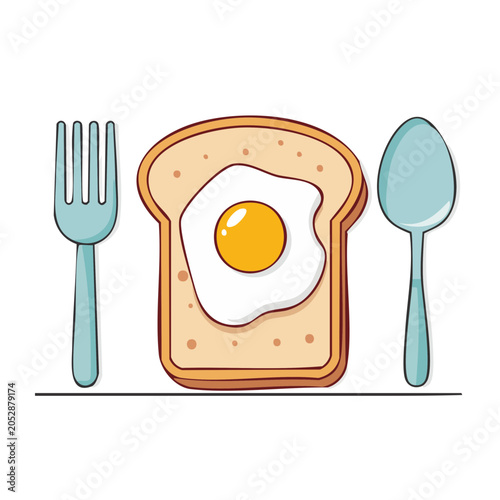 Cartoon egg sandwich with fork and spoon