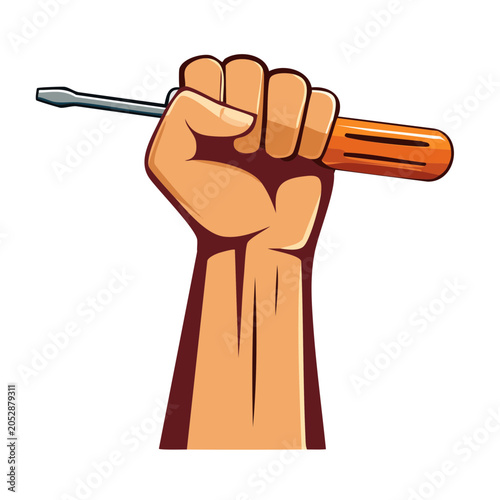 Fist holding a screwdriver, flat design illustration