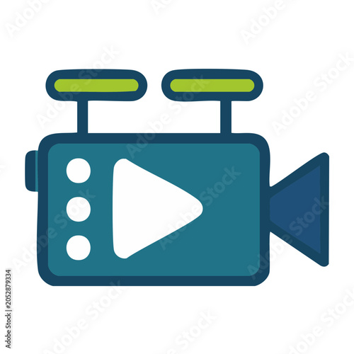 Flat design video camera icon with play button