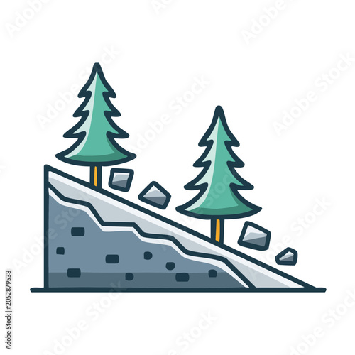 Two pine trees on a rocky slope illustration