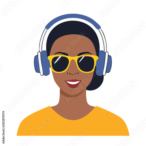 Woman with headphones and sunglasses