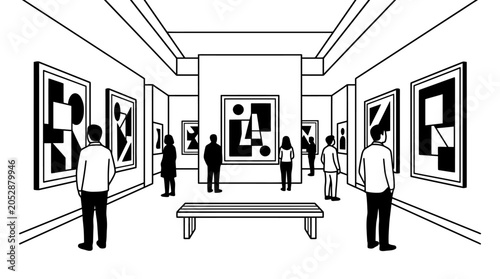 Quadro su tela People standing and looking at abstract paintings in an art gallery