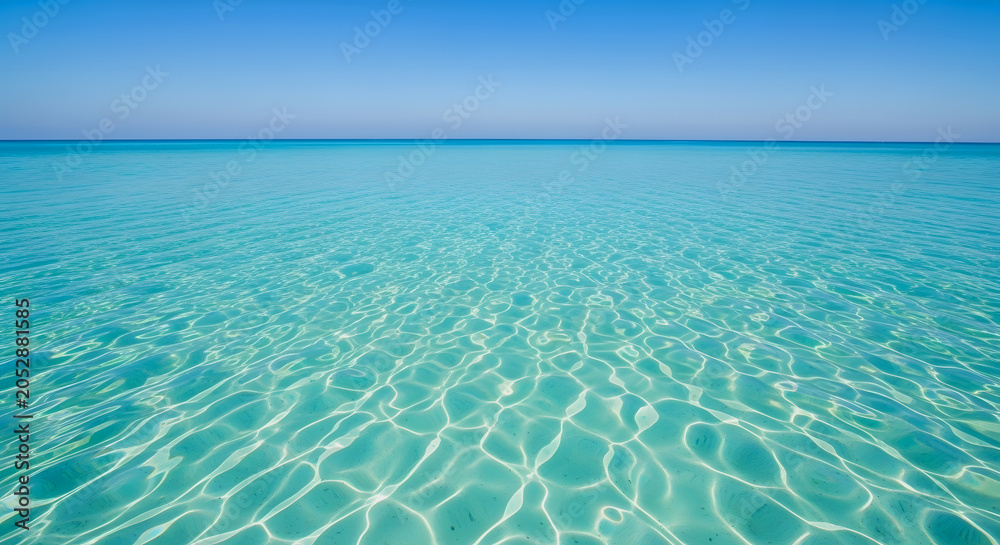 Obraz premium Crystal clear turquoise ocean water with sunlight reflections on surface