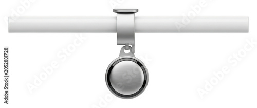 Modern brushed metal sensor with a black ring mounted on a white rail isolated transparent background image