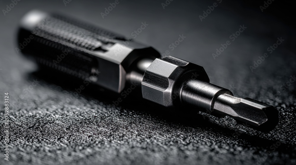 Fototapeta premium High precision magnetic screwdriver bit with ergonomic grip designed for detailed mechanical and electronic assembly work on a textured dark surface background