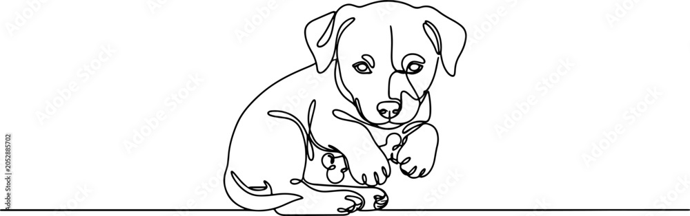 Fototapeta premium 241_A puppy with a small toy_traced
