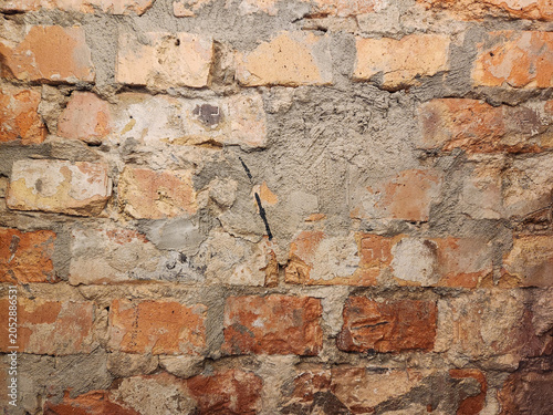 Old red brick wall. Vintage brick background