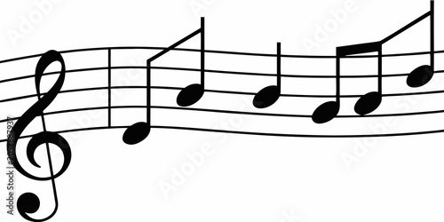 Tableau sur toile Musical Staff With Notes Black Vector Illustration On White Background
