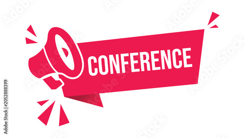 Megaphone with conference ribbon banner a vector illustration on a white background speaker announcement event promotion graphic design red label
