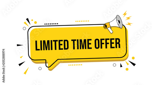 Photos Yellow speech bubble with megaphone illustration on a white background announcin
