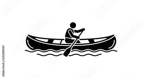 Fotografi Canoe Paddling Icon: Silhouette of Person Rowing Boat on Water