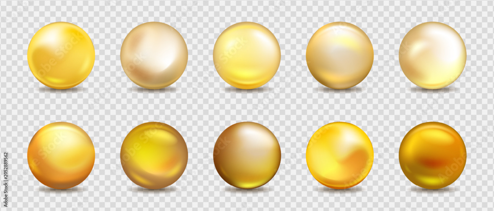 Fototapeta premium Metallic gold sphere with reflective surface. Glossy golden ball isolated on white background. 3D rendered chrome orb with realistic shine and shadow effects...
