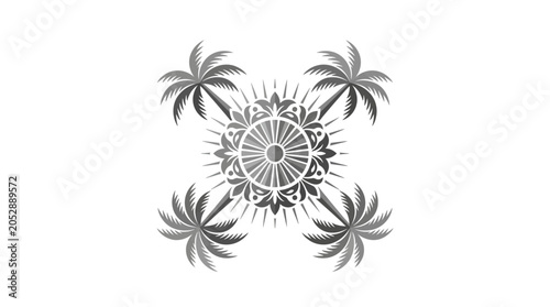 Sun and palm tree mandala with radial symmetry.