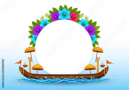 Traditional Kerala Snake Boat Race Frame for Onam Festival Celebration