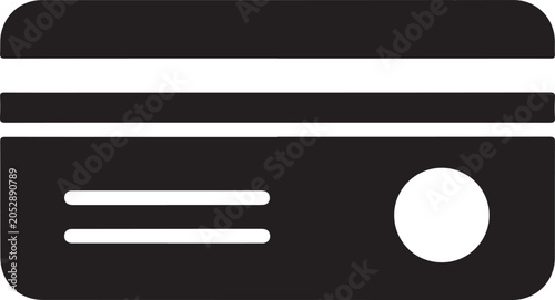 Black and white of a credit card with horizontal stripes and a circular chip symbol