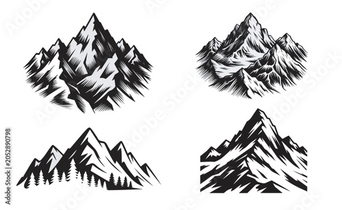  Landscape Mountain Peaks vector clipart design