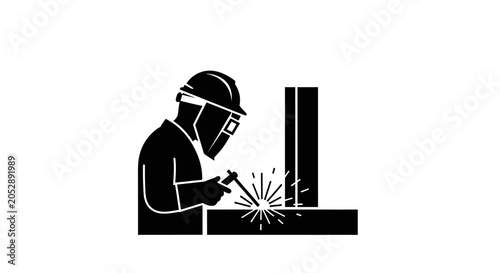 Fotografie Welder Silhouette Against White Background Industrial Safety Icon