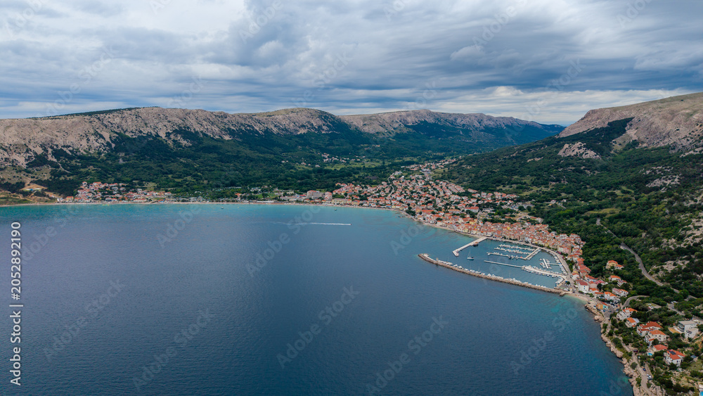 Fototapeta premium Aerial View of Baška on Krk Island, Croatia